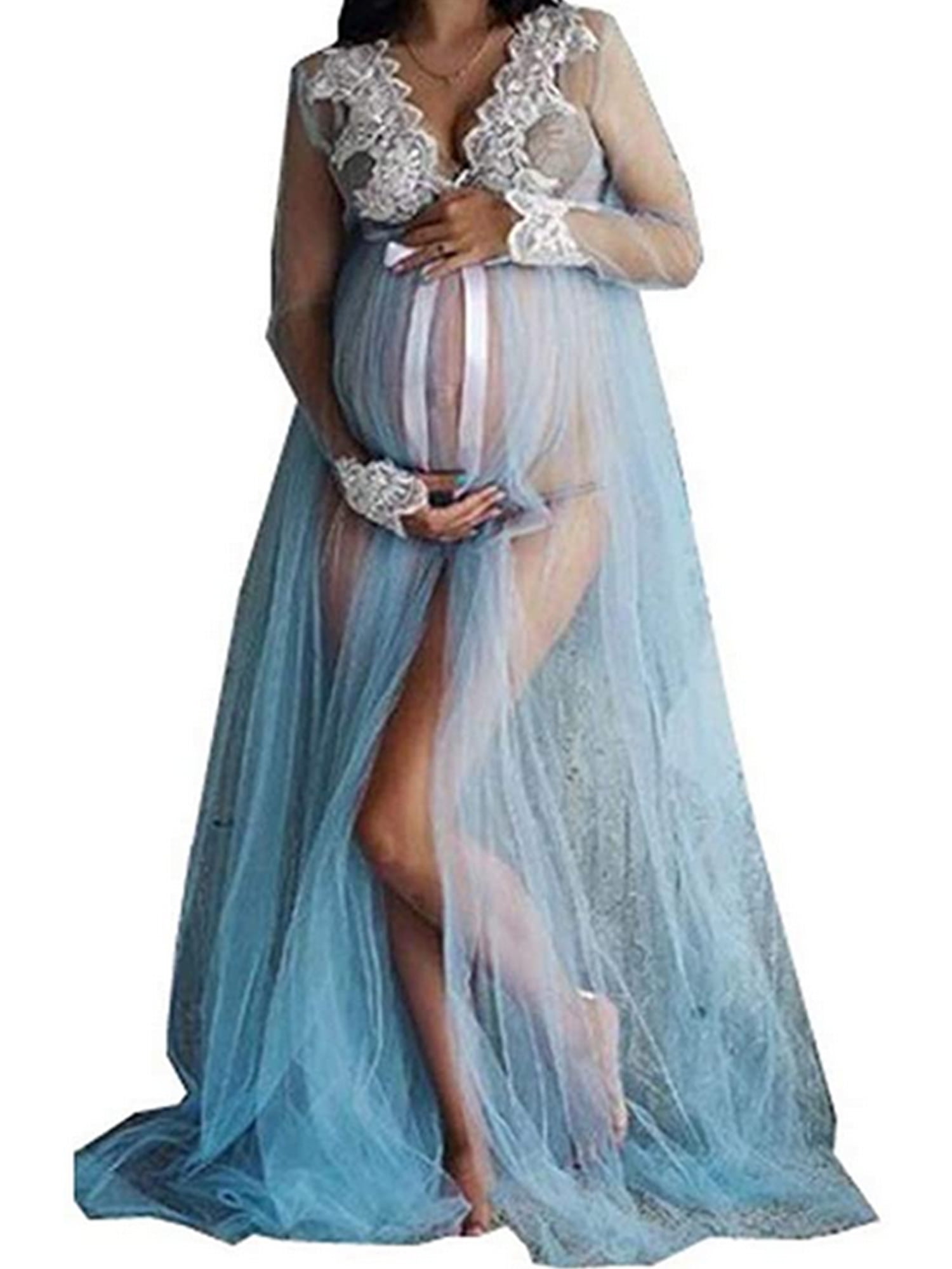 Womens Lace Maternity Dress Maxi Gown ...